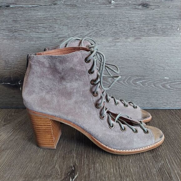 Jeffrey Campbell Cors Peep Toe Chunky Heel Lace Up Suede Bootie Womens Size 10 - Picture 1 of 11
